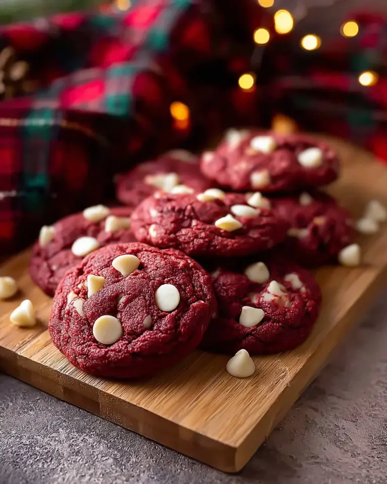Delicious Red Velvet Hot Chocolate Cookies with chocolate drizzle