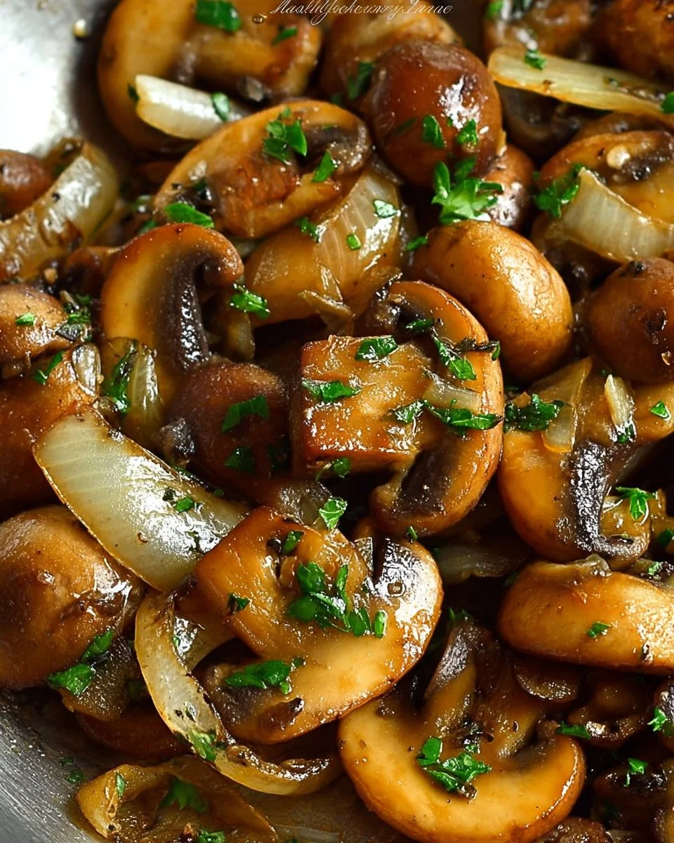 Sautéed mushrooms and onions in a skillet, delicious and flavorful dish