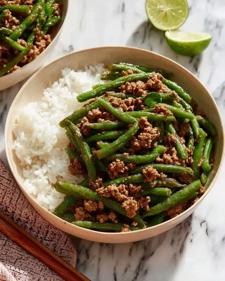 Simple Asian Ground Turkey with green beans and rice dish