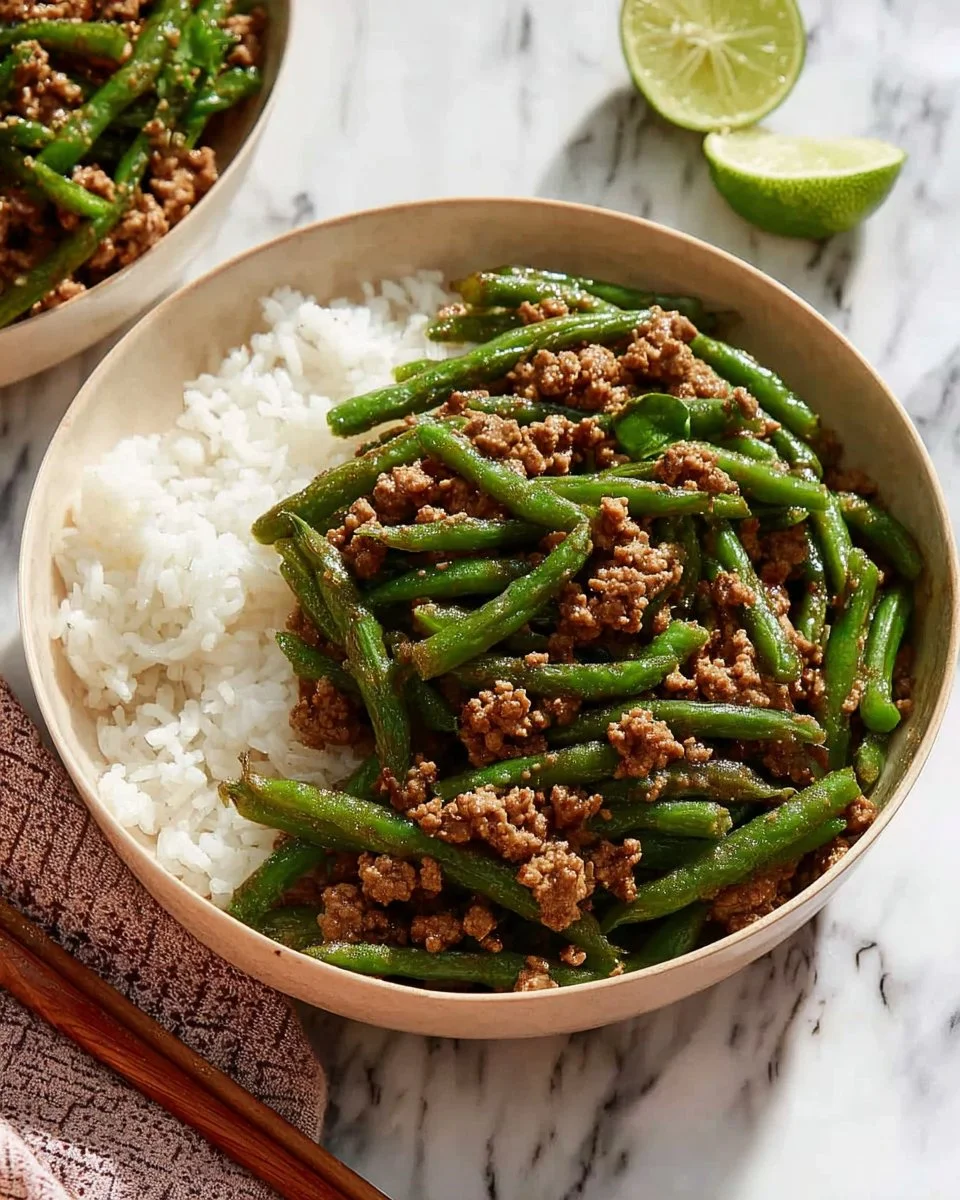 Simple Asian Ground Turkey with Green Beans and Rice