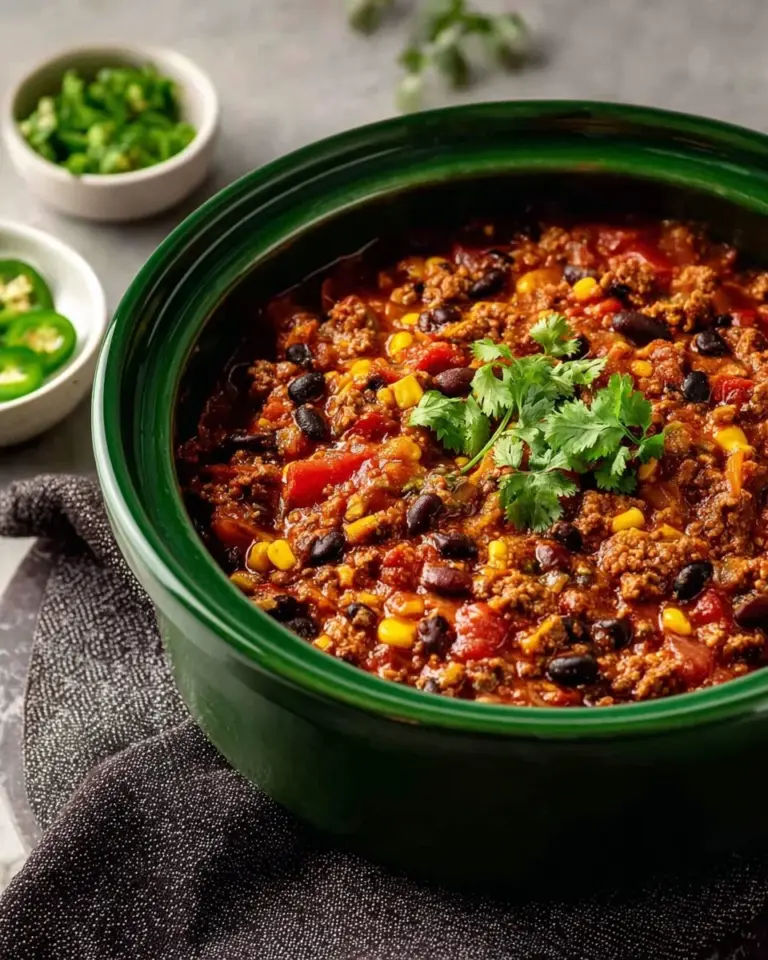 Bowl of slow cooker turkey chili with fresh toppings