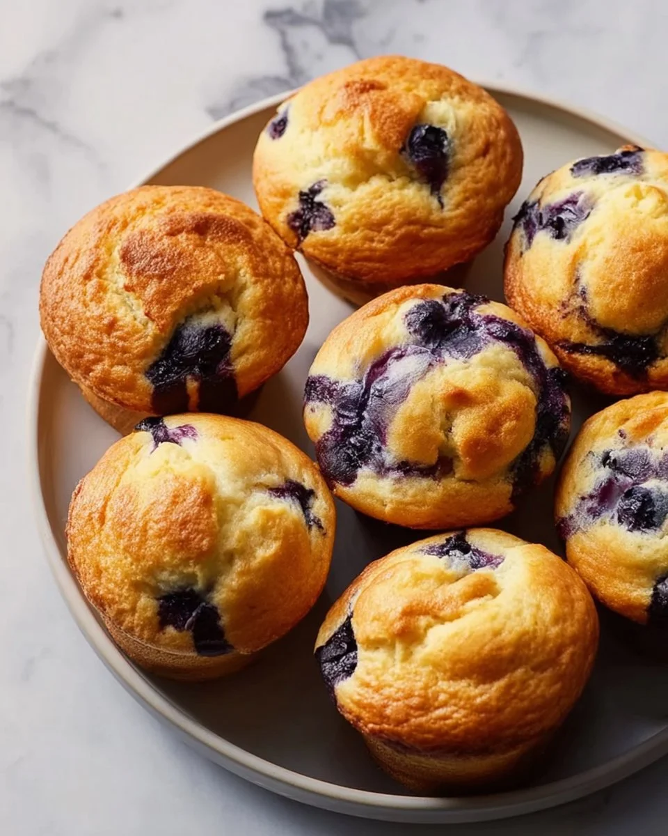 Freshly baked sour cream blueberry muffins on a cooling rack