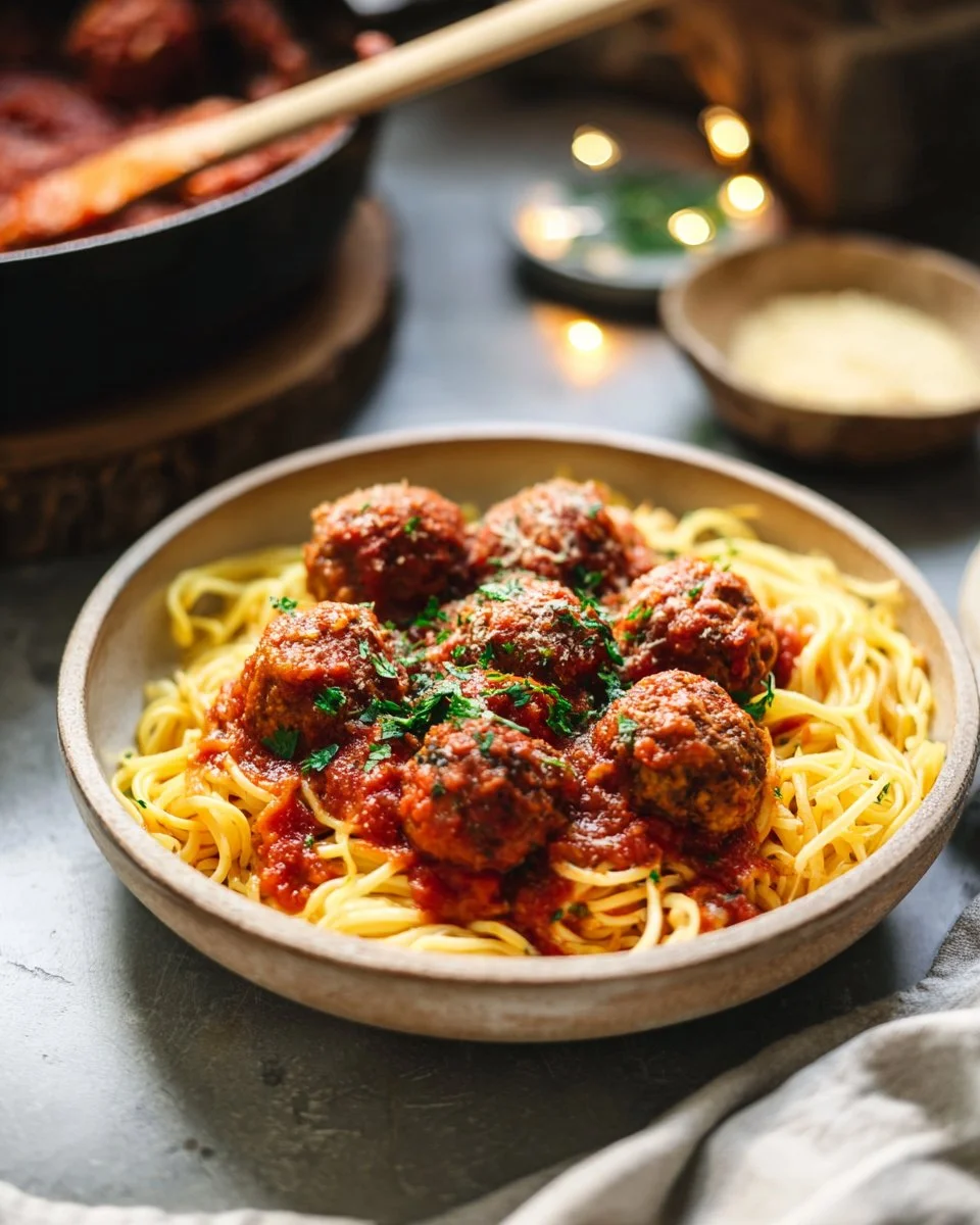 Spaghetti with Italian Vegan Meatballs