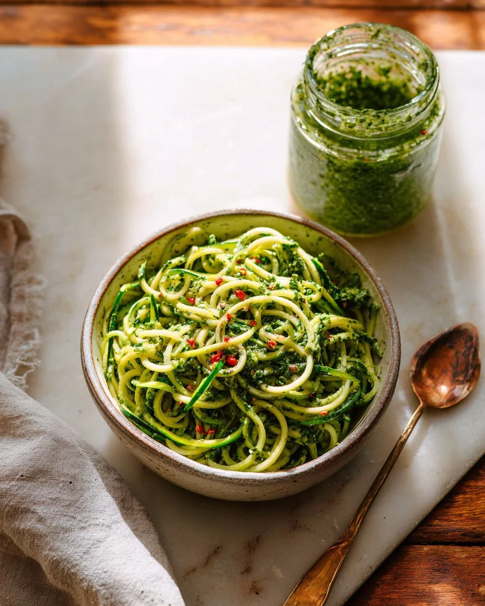 Spicy Kale Pesto + Zucchini Noodles