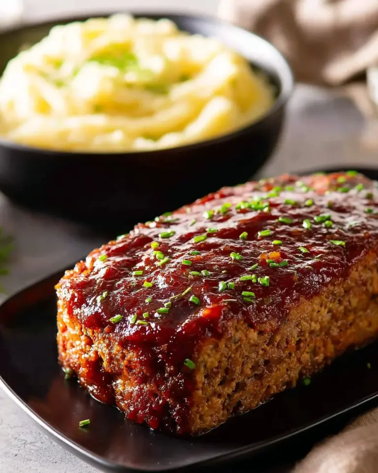 Delicious homemade Turkey Meatloaf on a wooden table