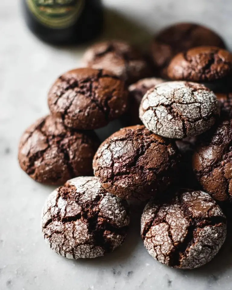 Vegan Chocolate Stout Crinkle Cookies on a rustic wooden table
