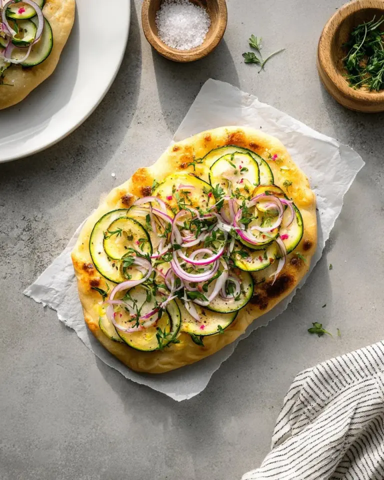 Delicious vegan white pizza topped with fresh vegetables and dairy-free cheese