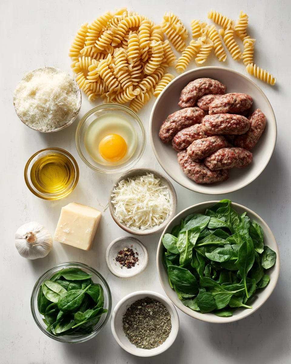 Weeknight Garlic Butter Rotini With Beef, Italian Sausage And Spinach