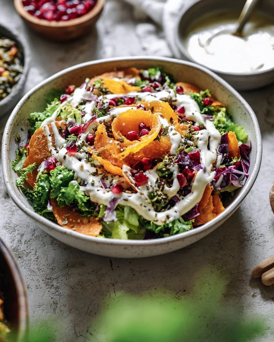 Winter Salad and Creamy Orange Ginger Dressing