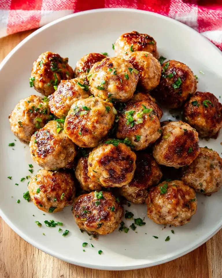 Delicious gluten-free air fryer turkey meatballs served on a plate.