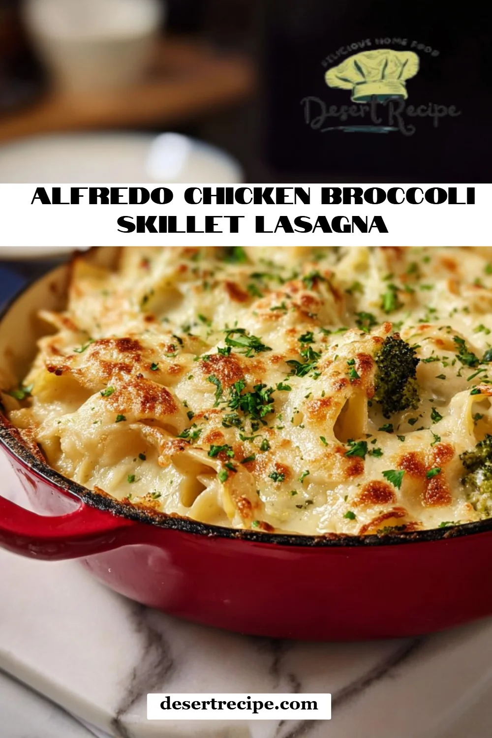 Alfredo Chicken Broccoli Skillet Lasagna