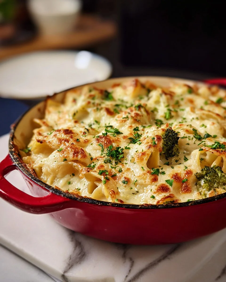 Alfredo Chicken Broccoli Skillet Lasagna