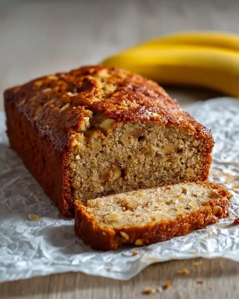 Loaf of homemade Banana Walnut Bread with nuts on a wooden cutting board