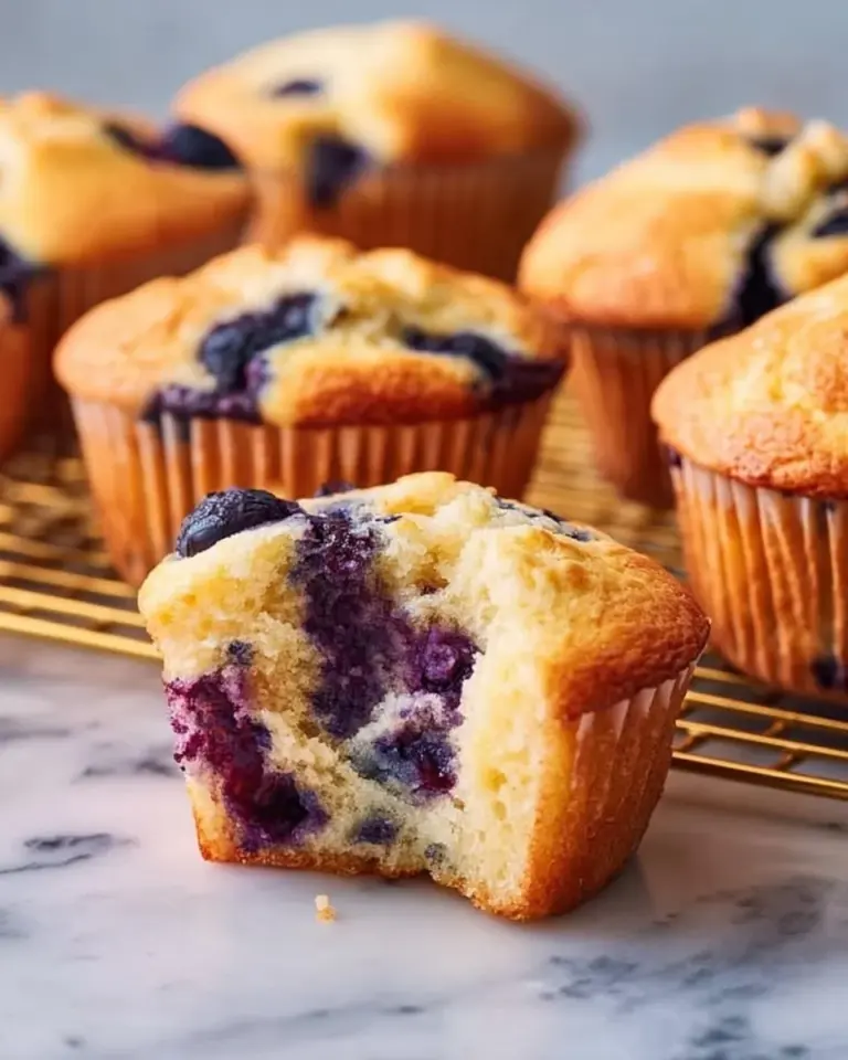 Delicious blueberry muffins with sour cream, freshly baked and served on a plate