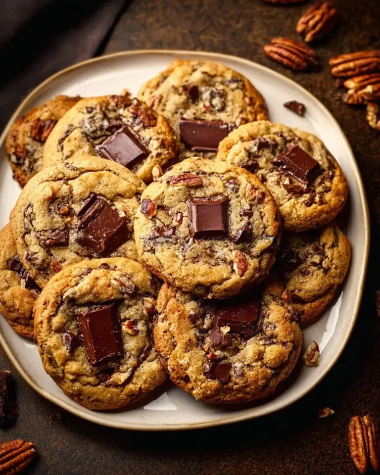 Brown butter pecan chocolate chunk cookies on a baking tray