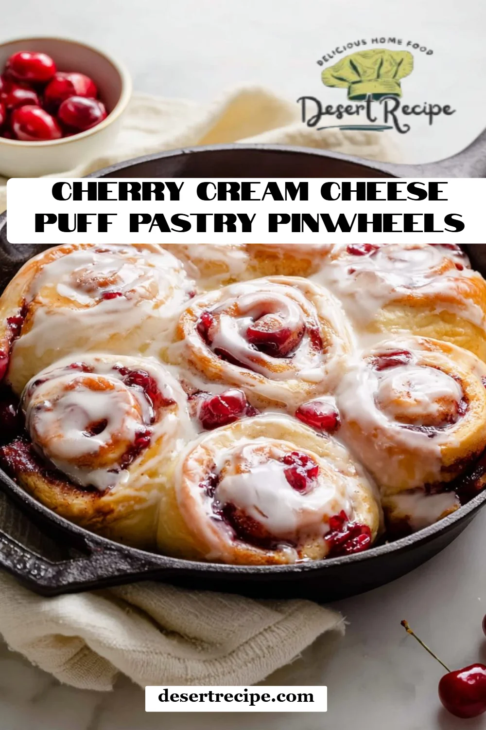 Cherry Cream Cheese Puff Pastry Pinwheels