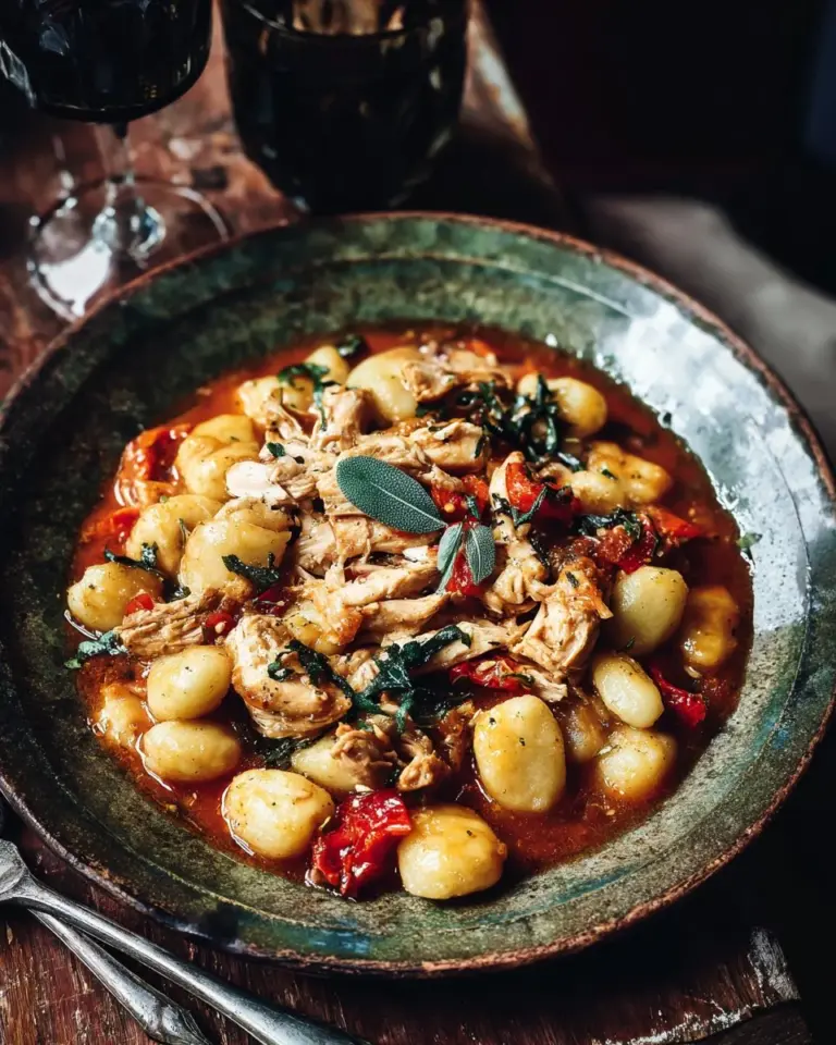 Bowl of Chicken and Gnocchi topped with herbs