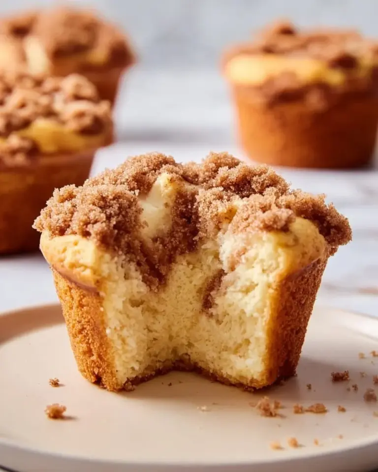 Freshly baked coffee cake muffins with a crumb topping on a cooling rack
