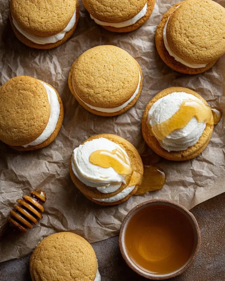 Delicious cornbread sandwich cookies filled with sweet cream.