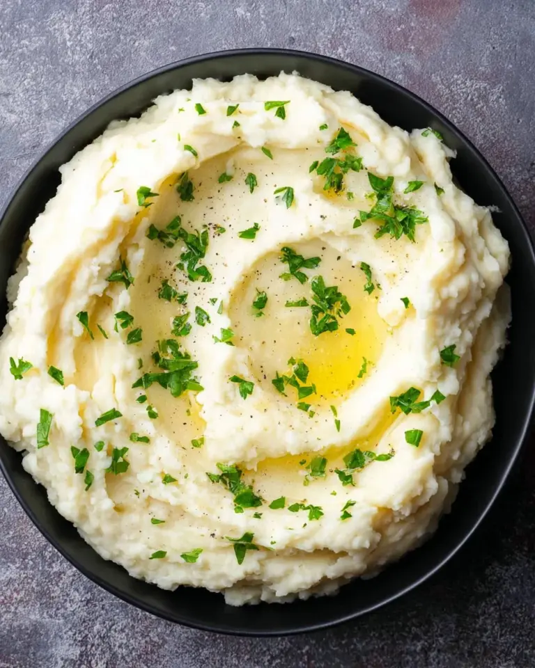 Creamy parsnip puree served in a bowl with a garnish