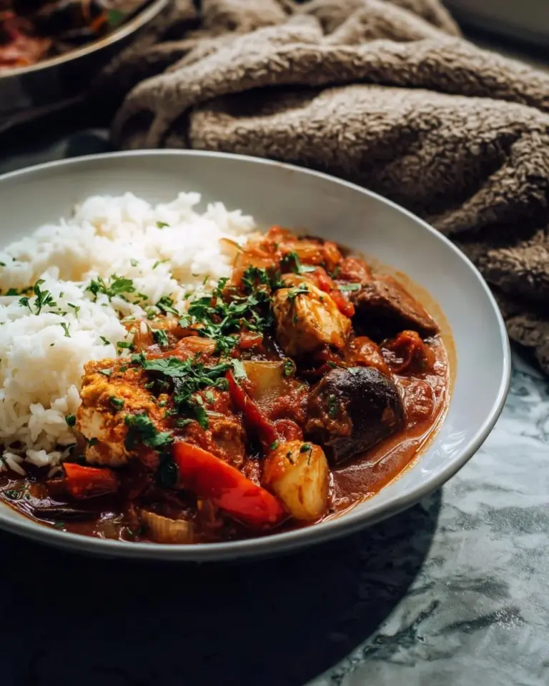 Delicious Crockpot Chicken Cacciatore served with fresh herbs and vegetables