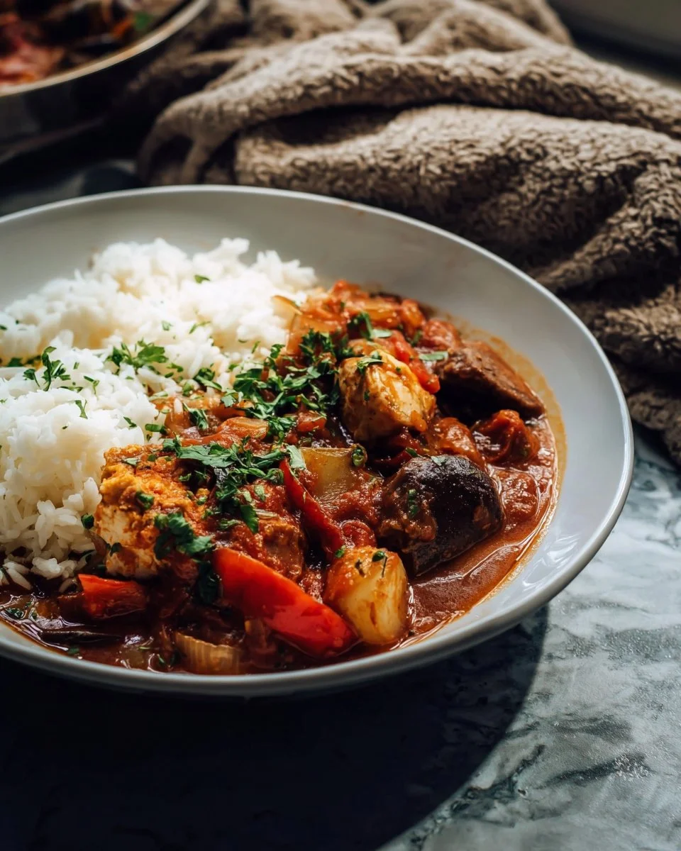 Delicious Crockpot Chicken Cacciatore served with fresh herbs and vegetables