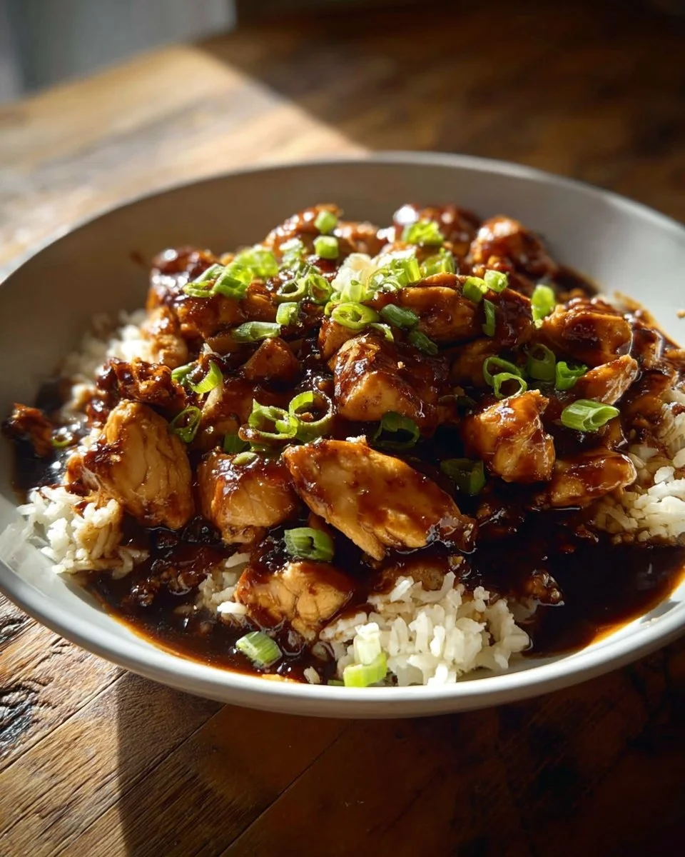Crockpot chicken cooked with brown sugar for a sweet and savory flavor.
