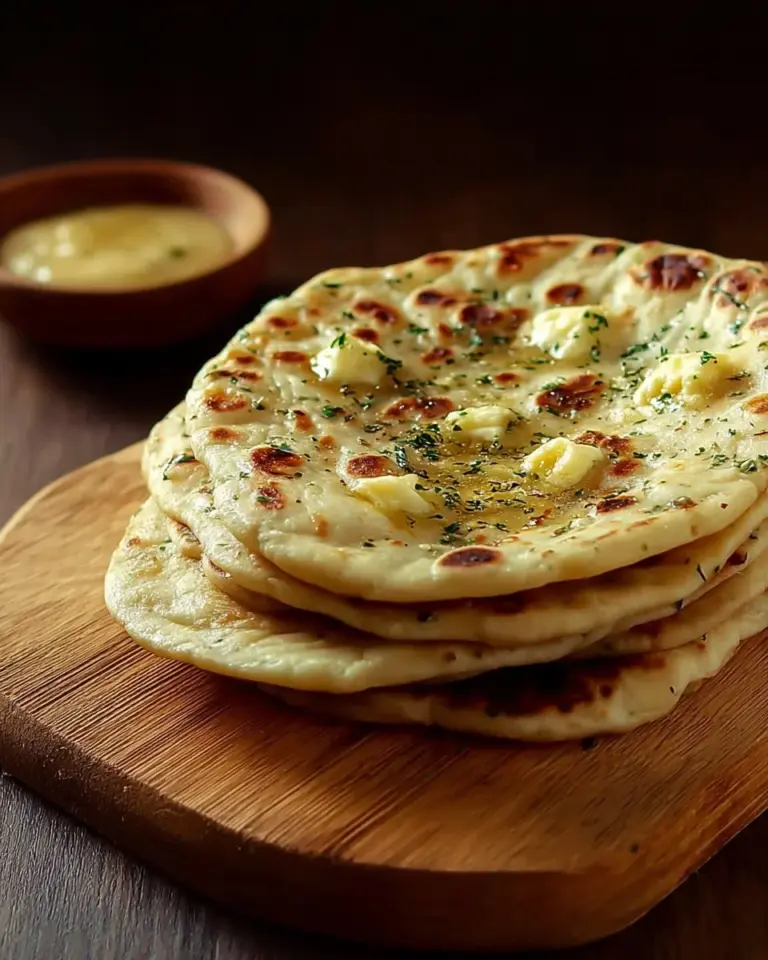 Delicious homemade garlic and butter flatbread served warm
