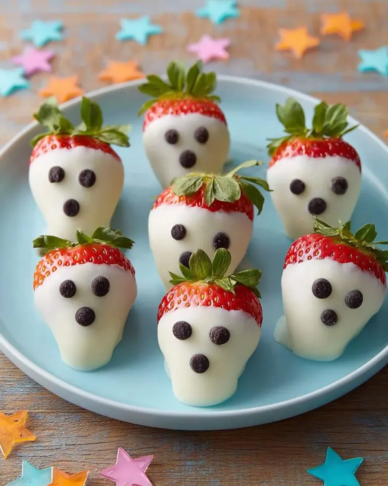 Ghostly chocolate covered strawberries for Halloween treats