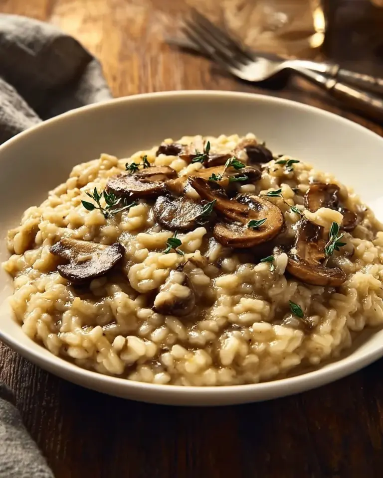 Delicious gourmet mushroom risotto topped with freshly grated parmesan