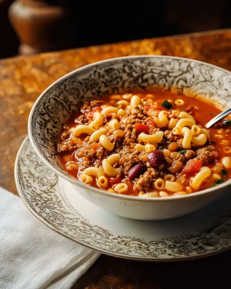 A bowl of homemade Pasta and Beans Soup garnished with fresh herbs.