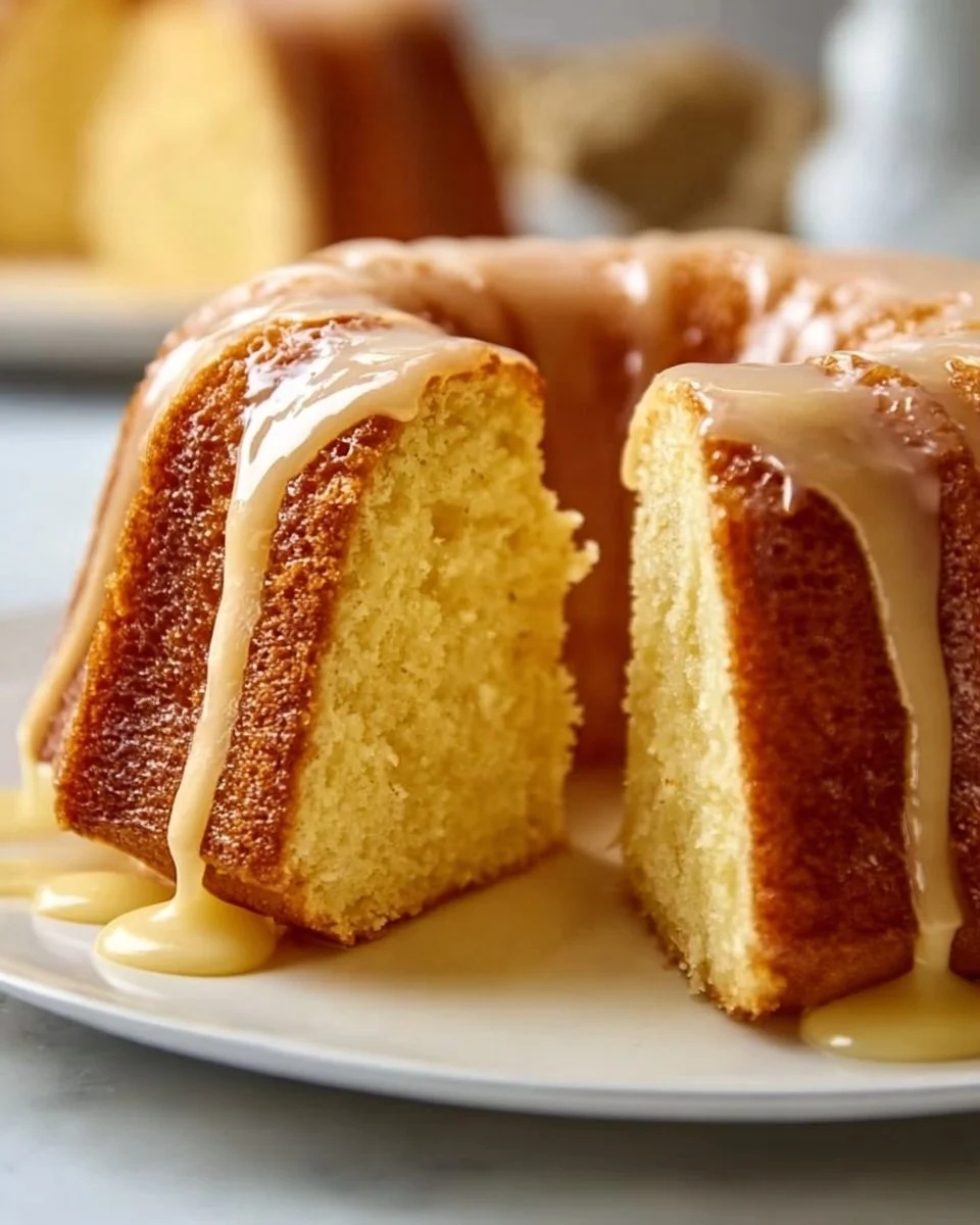 Delicious slice of Kentucky Butter Cake with a buttery glaze