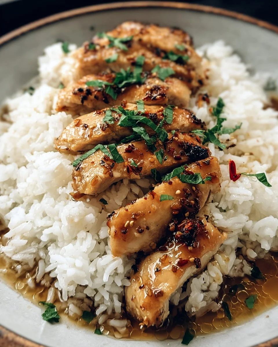 Delicious Maple Chicken Coconut Rice garnished and served in a bowl.