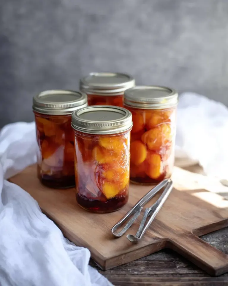 Jar of homemade pickled rhubarb in a kitchen setting