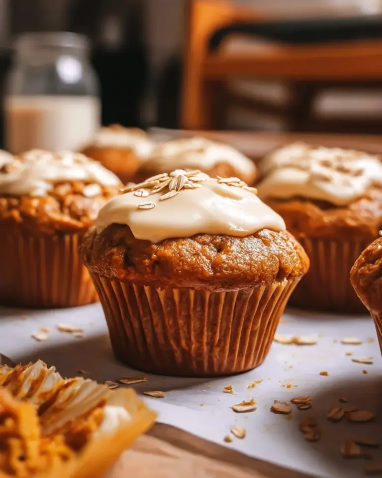 Freshly baked Pumpkin Cream Cheese Muffins with a creamy filling