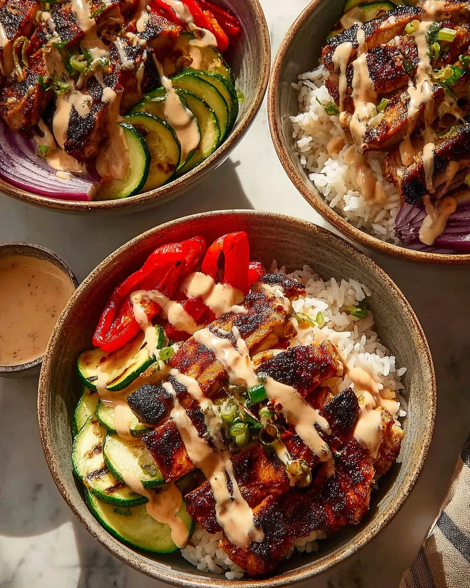 Grilled Hibachi Chicken Thighs garnished with vegetables