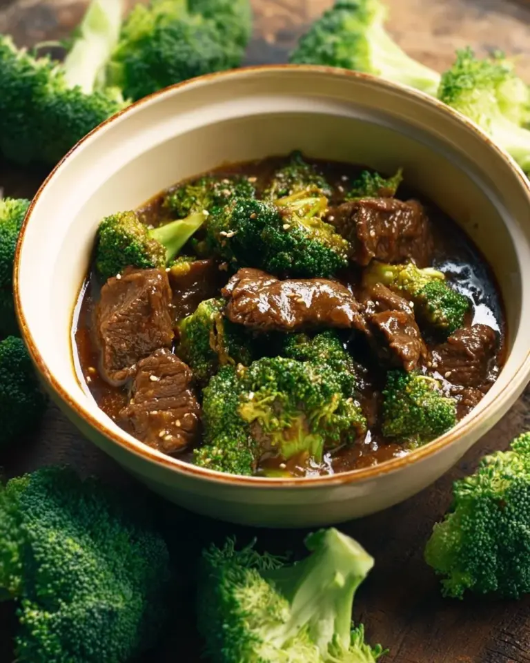 Delicious slow cooker beef and broccoli served on a plate