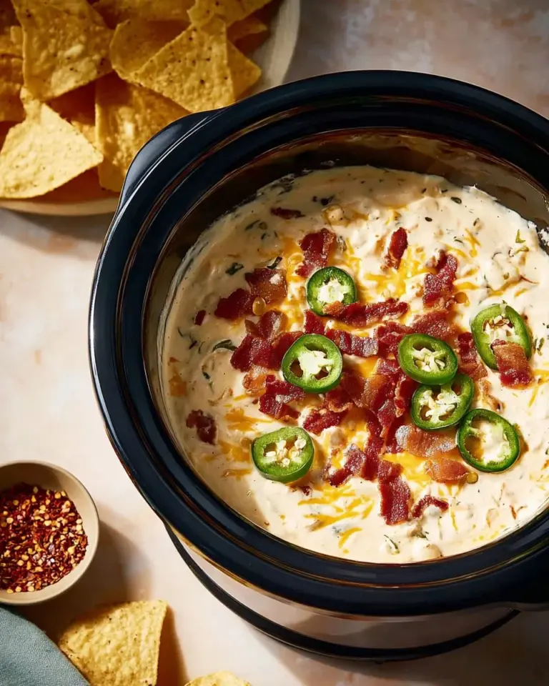 Delicious spicy crockpot jalapeno popper dip served in a bowl with tortilla chips