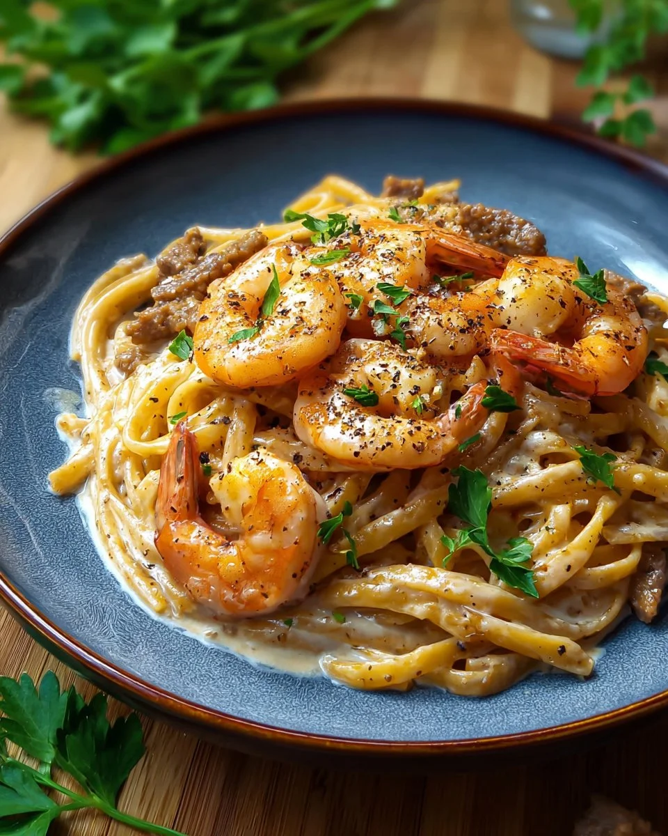 Spicy Peppered Shrimp Alfredo