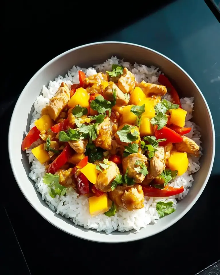 Delicious Thai Mango Chicken with vibrant mango slices and spices