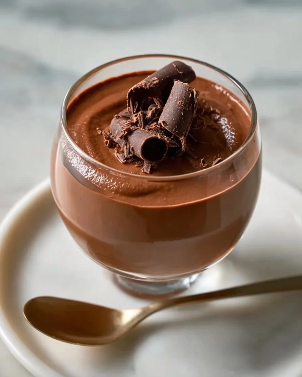 Delicious Tofu Chocolate Mousse served in a bowl, topped with chocolate shavings