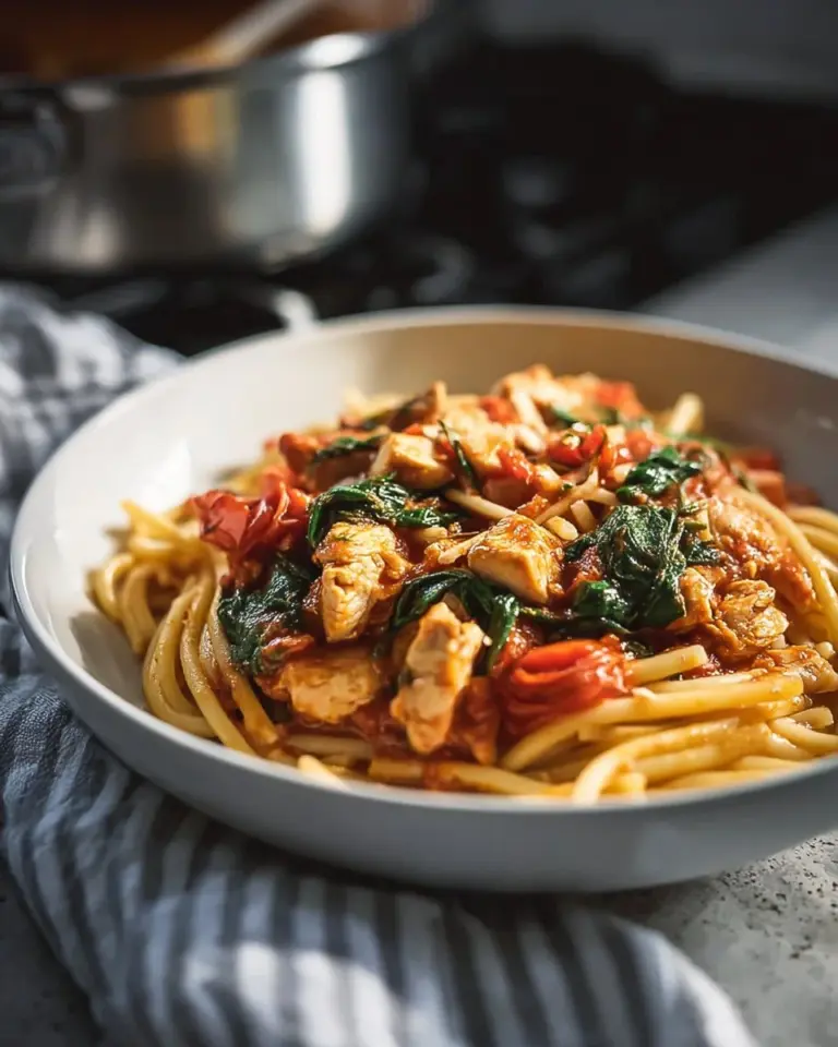 Delicious Tuscan Chicken Pasta with creamy sauce and fresh ingredients.