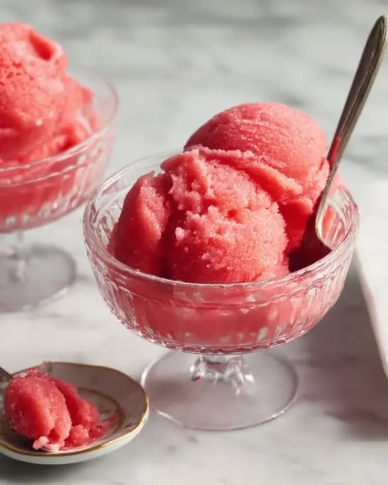 Delicious homemade watermelon sorbet served in a bowl with mint leaves