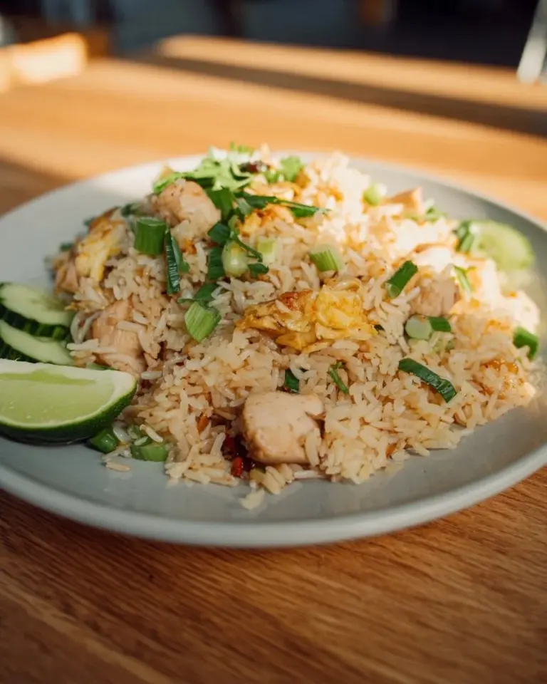 Delicious plate of basic Thai fried rice made with leftover roast.