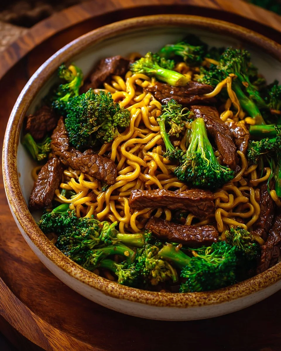 Delicious Chinese crispy beef served with broccoli and noodles on a plate