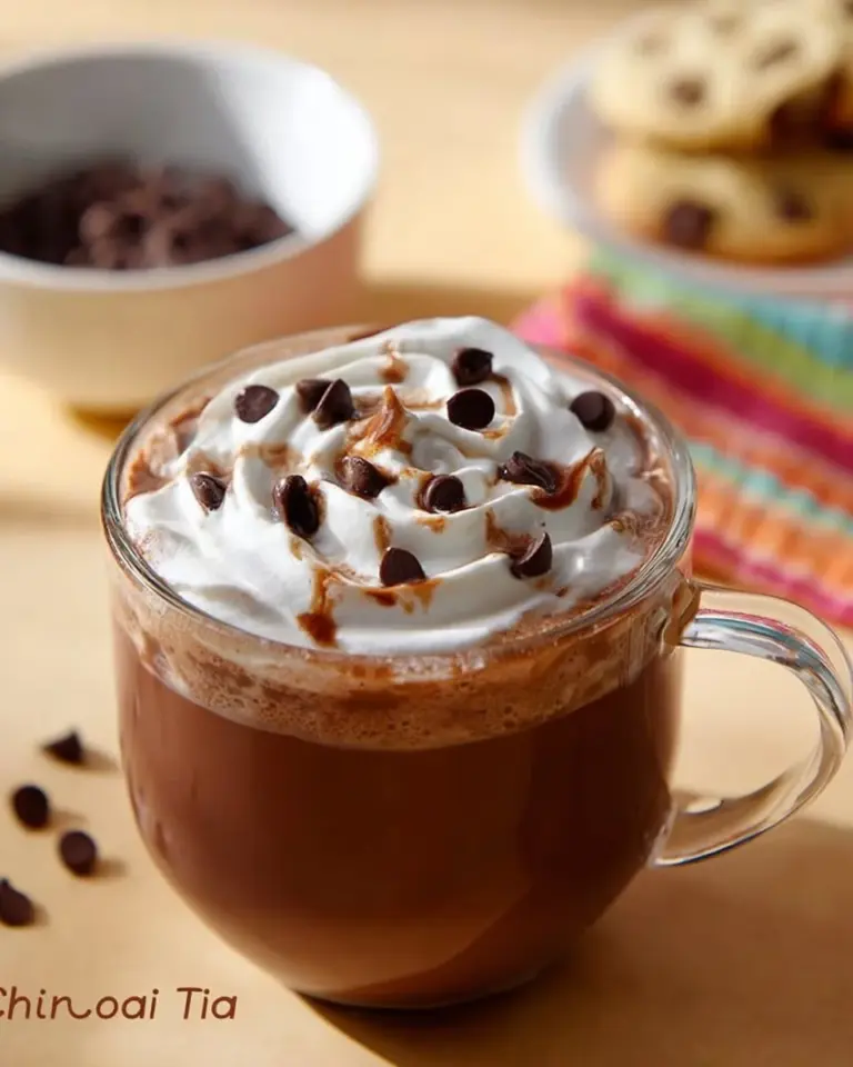 Cup of chocolate chai tea with spices and cocoa