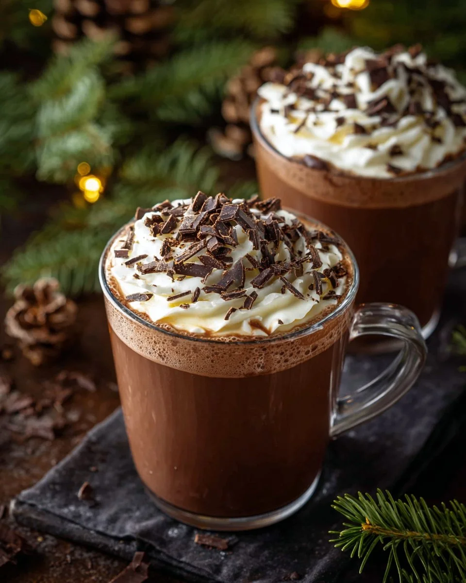 A rich and creamy Chocolate Eggnog in a festive holiday glass
