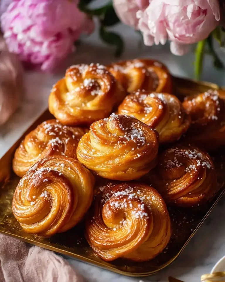 Freshly baked classic croissant buns on a wooden table
