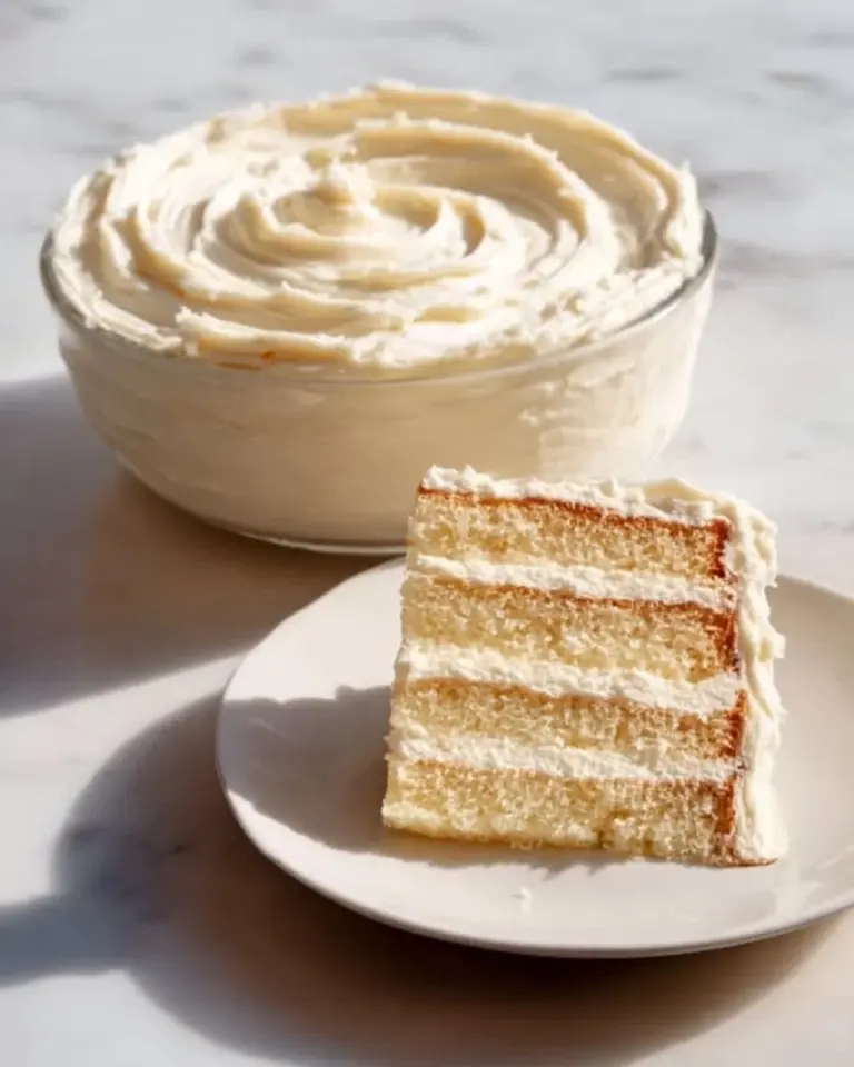 Delicious Coconut Buttercream Frosting on a cake