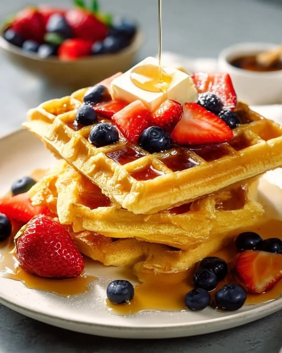 Delicious cornbread waffles served with syrup and butter